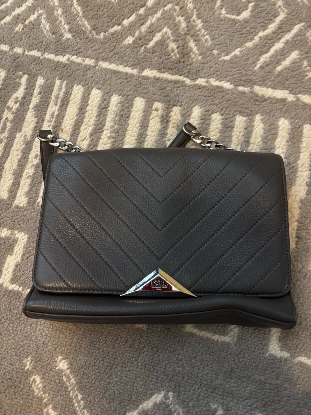 Karl Lagerfeld Gray Chevron Quilted Shoulder Bag